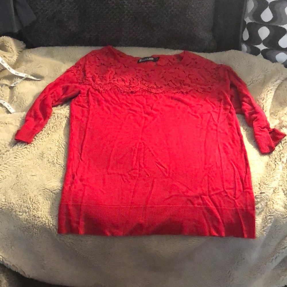 πΉ4 for $30 NY&CO Red Lace Top Sweater, size small